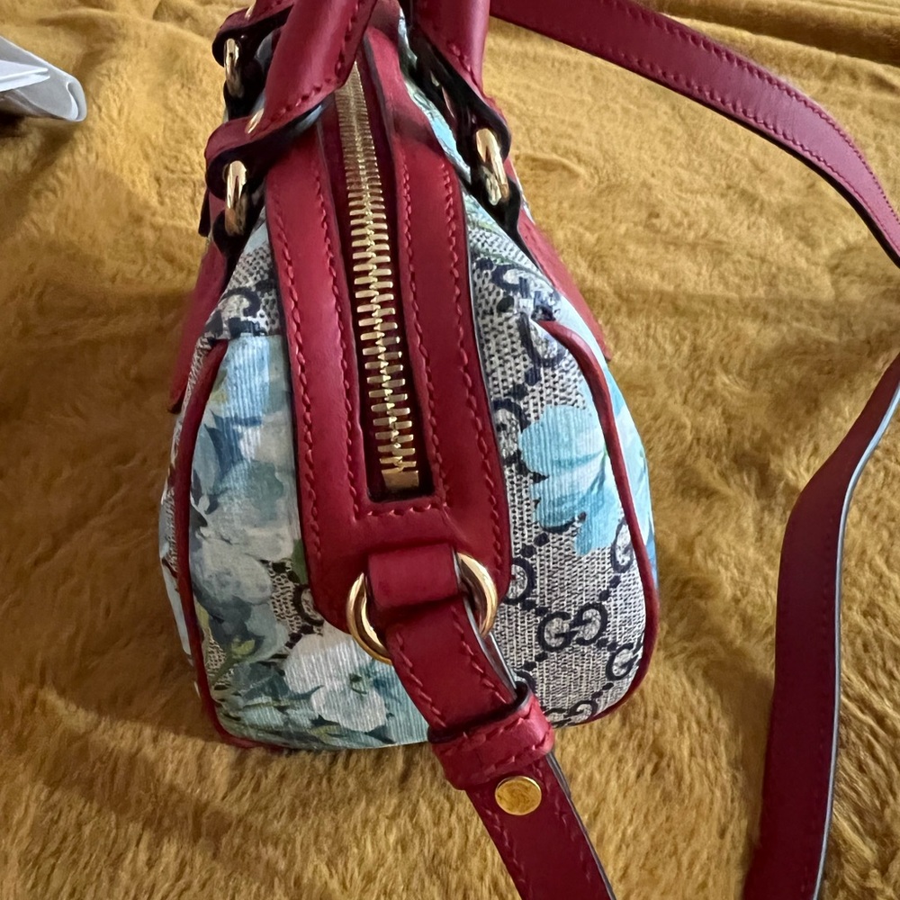 Mini GG Supreme Blue Floral Print with Red leather trim. - Picture 7 of 16